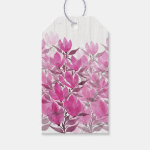 Rustikale rosa Magnolie Wasserfarbenkunst Geschenkanhänger