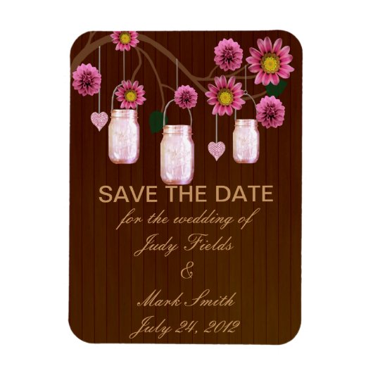 Rustikale rosa Mason Gläser Save The Date Magnet (Vertikal)