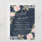 Rustikale rosa Navy Blumen-Spitze-Braut- Dusche Einladung (Vorderseite)