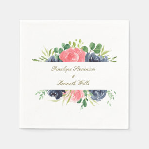 Rustikale rosa Navy-Rose mit Blumenrahmen Serviette