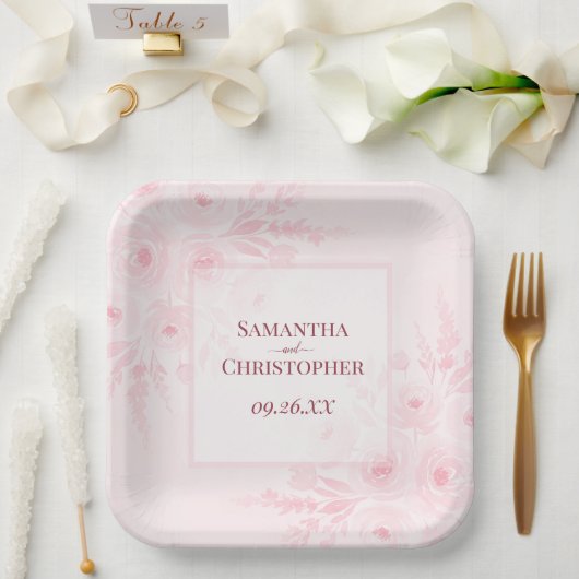Rustikale rosa Pfingstrosen Elegante Boho-Hochzeit Pappteller (Hochzeit)