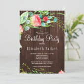 Rustikale Rosa Rosa Rose Geburtstagsparty Einladung (Stehend Vorderseite)