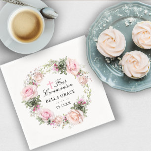 Rustikale Rosa Rose Blütenkommune Erste Kommune Serviette