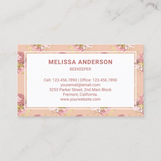 Rustikale, rosa Rose Gold Honey Bee Visitenkarte (Rückseite)
