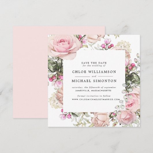 Rustikale rosa Rose Save the Date Karte (Vorne/Hinten)