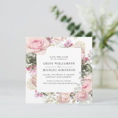 Rustikale rosa Rose Save the Date Karte (Stehend Vorderseite)