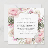 Rustikale rosa Rose Save the Date Karte (Vorderseite)