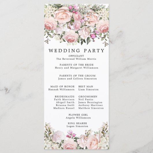 Rustikale Rosa RoseFloral Wedding Programm (Rückseite)