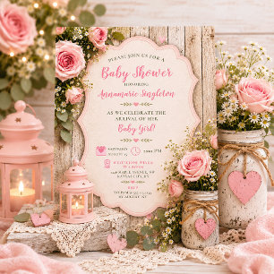 Rustikale rosa Rosen Mason Jar Laterne Spitze Einladung