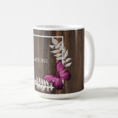 Rustikale Rosa Schmetterling Personalisiert Kaffee Kaffeetasse (VorderseiteRechts)