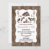 Rustikale rosa Tiere Einladung zur Geburtstagspart (Vorderseite)