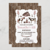 Rustikale rosa Tiere Einladung zur Geburtstagspart (Vorne/Hinten)
