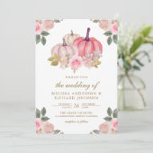 Rustikale Rosa- und Goldpumpenblütenhochzeit Einladung (Stehend Vorderseite)
