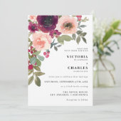 Rustikale Rosa- und Lila Blumenhochzeit Einladung (Stehend Vorderseite)
