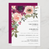Rustikale Rosa- und Lila Blumenhochzeit Einladung (Vorne/Hinten)