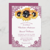 Rustikale Rosa- und Sonnenblumenhochzeit Einladung (Vorne/Hinten)