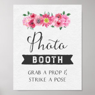 Rustikale rosa Wasserfarbe Floral Photo Booth Schi Poster
