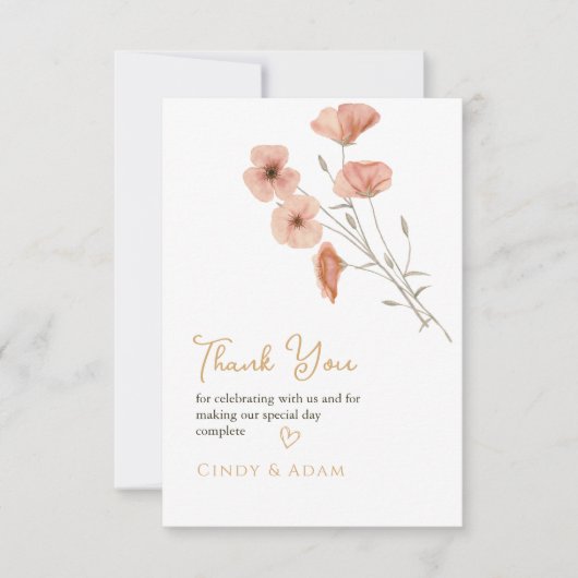 Rustikale Rosa Wildblume Hochzeit Dankeskarte (Vorderseite)