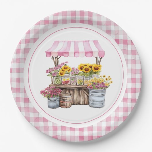 Rustikale Rosa Wildblume Sonnenblumen Bauer Markt Pappteller (Vorderseite)