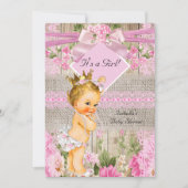 Rustikale Rosa Wood Burlap Girl Baby Dusche Blonde Einladung (Vorderseite)
