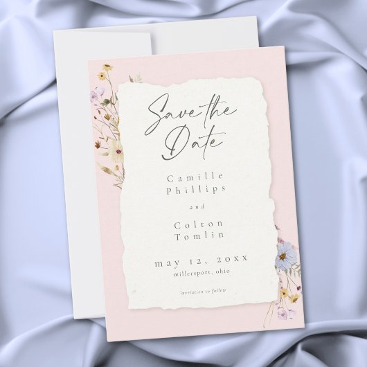 Rustikale Rosarote Romantische Wildblumen-Hochzeit Save The Date