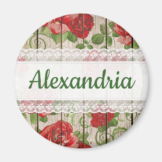 Rustikale Rose an der Spitze Personalisiert Magnet (Vorne)