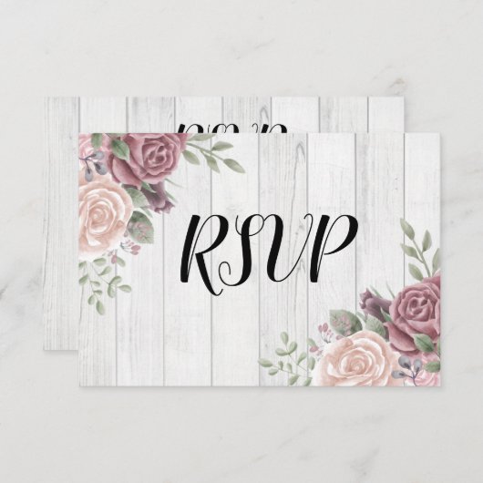 Rustikale Rose aus Holz RSVP Karte (Vorne/Hinten)