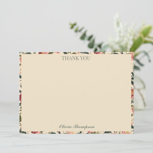 Rustikale Rose Beige Blume Brautparty Custom Dankeskarte (Stehend Vorderseite)