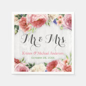 Rustikale Rose Blume Weißholz-Hochzeitsmonogramm Serviette (Vorderseite)