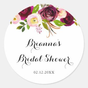 Rustikale Rosé-Bordeaux-Blumen-Hochzeitsdusche-Ges Runder Aufkleber