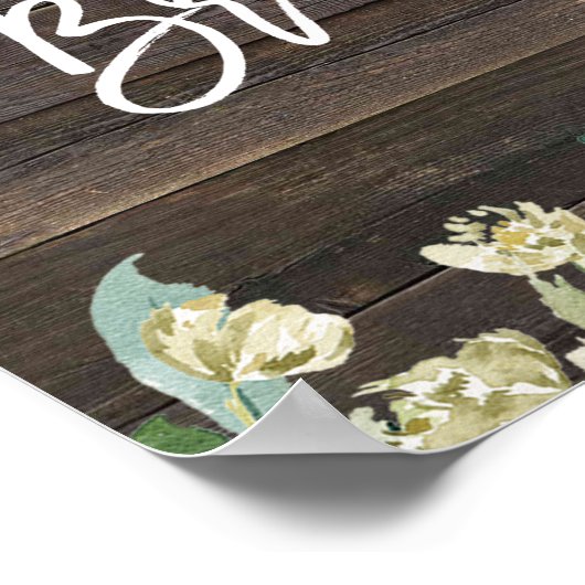 rustikale Rose Brautparty Begrüßungszeichen Poster (Ecke)