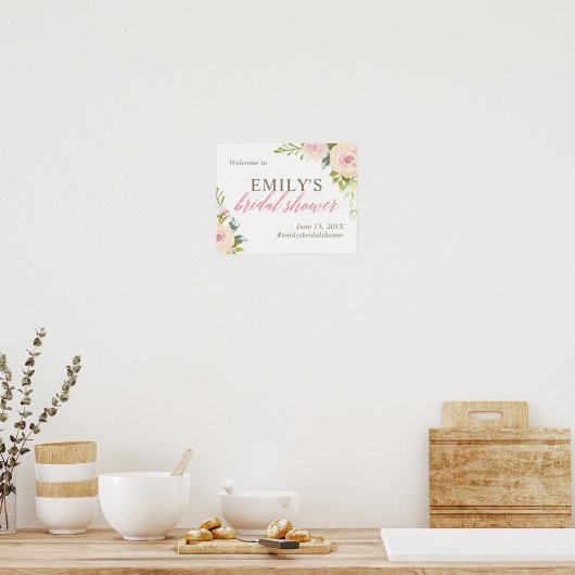 Rustikale Rose Brautparty Begrüßungszeichen Weiß Poster (Küche)