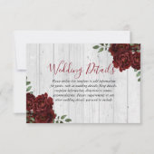 Rustikale Rose Burgund Romantische Hochzeitsempfeh Einladung (Vorderseite)