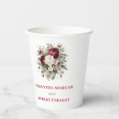 Rustikale Rosé-Burgunder-Grün-Hochzeitsbecher Pappbecher (Vorderseite)