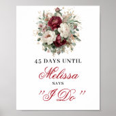 Rustikale Rosé-Burgunder-Hochzeits-Countdown-Tafel Poster (Vorne)