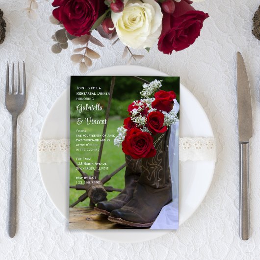 Rustikale Rose Cowboy Boots Hochzeit Probe Dinner Einladung