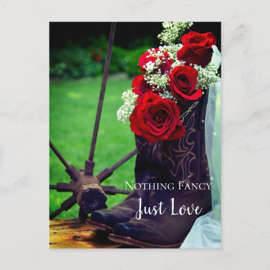 Rustikale Rose Cowboy Boots Hochzeit retten das Da Ankündigungspostkarte (Vorderseite)