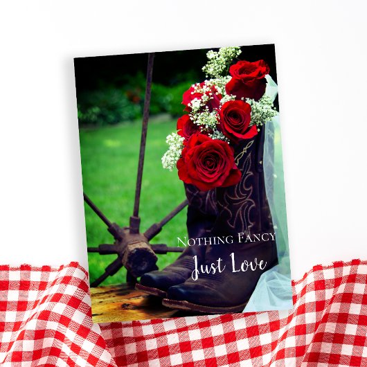 Rustikale Rose Cowboy Boots Hochzeit retten das Da Ankündigungspostkarte