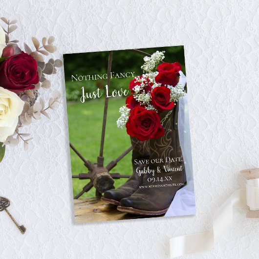 Rustikale Rose Cowboy Boots Hochzeit retten das Da Einladung