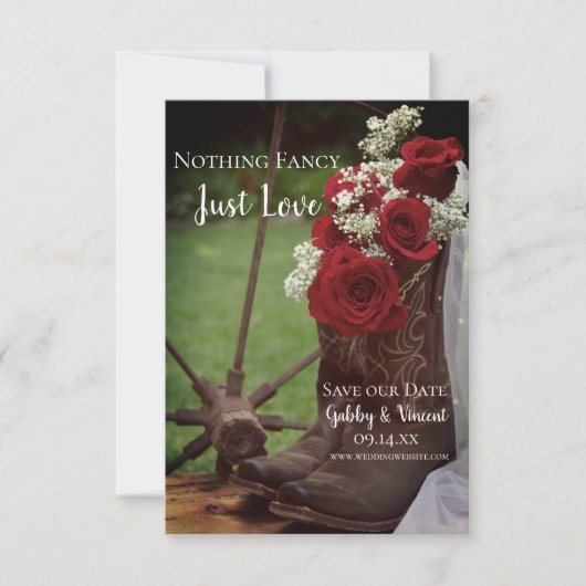 Rustikale Rose Cowboy Boots Western Hochzeit Save The Date (Vorderseite)