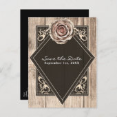 Rustikale Rose Elegant Wood Diamond Save the Date Ankündigungspostkarte (Vorne/Hinten)