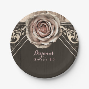 Rustikale Rose Elegante Leicht Holz Diamant Party Pappteller