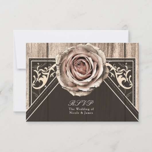 Rustikale Rose Elegante Light Wood Wedding RSVP Ca (Rückseite)