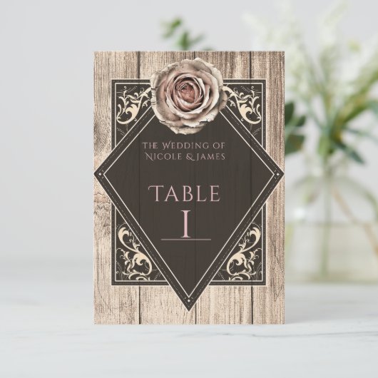 Rustikale Rose Elegante Tischnummer (Stehend Vorderseite)