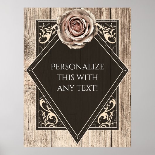 Rustikale Rose Elegantes Holz Diamond Party Banner Poster (Vorne)