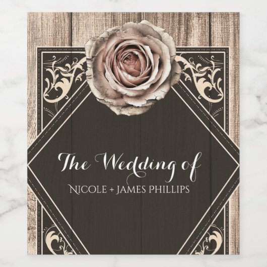 Rustikale Rose Elegantes Leichtes Holz Diamant Wei Weinetikett (Einzelnes Label)