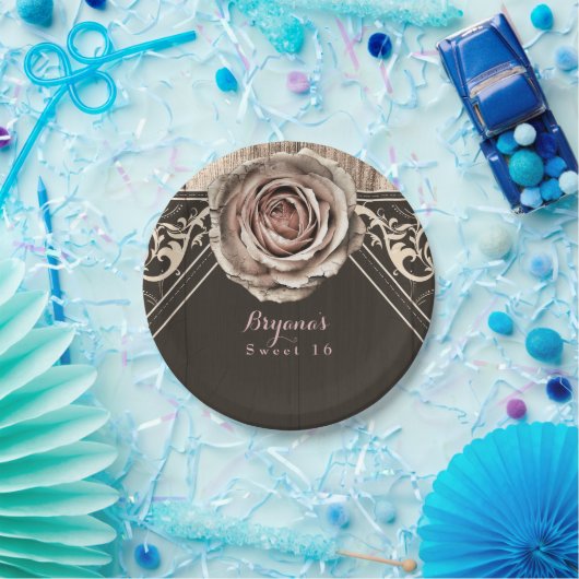 Rustikale Rose Elegantes Party aus hellem Holz Pappteller (Party)