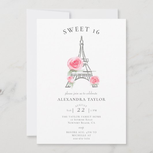 Rustikale Rose Glitzer Eiffel Paris Minimal Sweet  Einladung (Vorderseite)