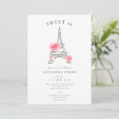 Rustikale Rose Glitzer Eiffel Paris Minimal Sweet  Einladung (Stehend Vorderseite)