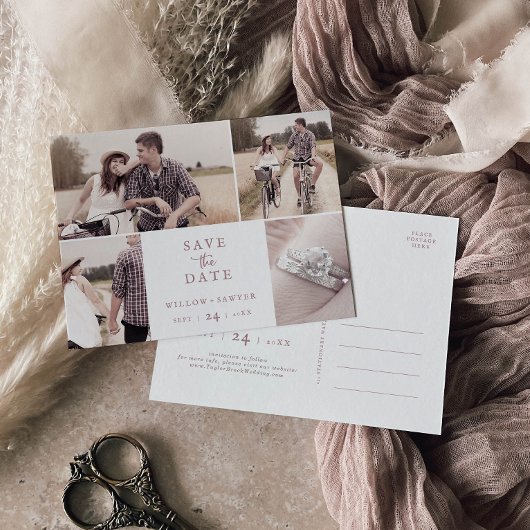 Rustikale Rose Gold 4 Fotovorlage Save the Date Einladungspostkarte